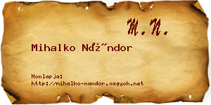 Mihalko Nándor névjegykártya